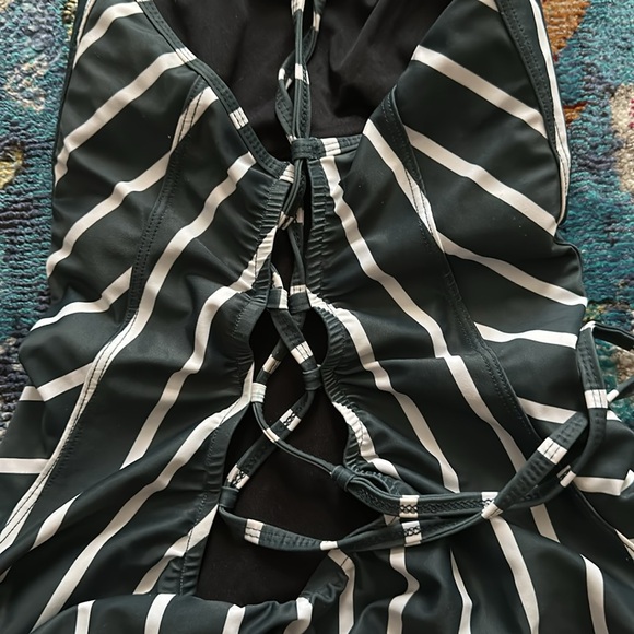 Albion THE MEGAN ONE-PIECE SWIMSUIT Green and White Stripe Medium - Picture 11 of 11